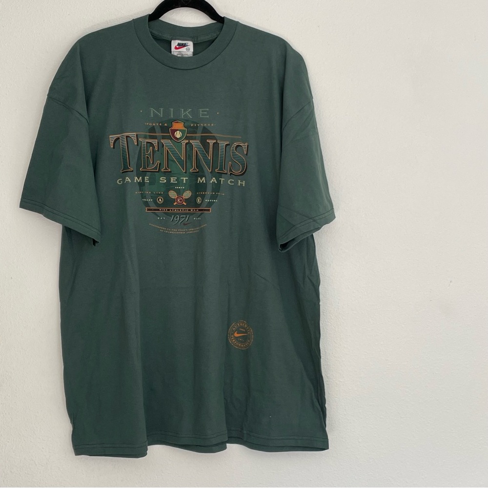 NWT Vintage Nike Tennis Dark Green 1990s T-shirt Made in USA Game Set Match